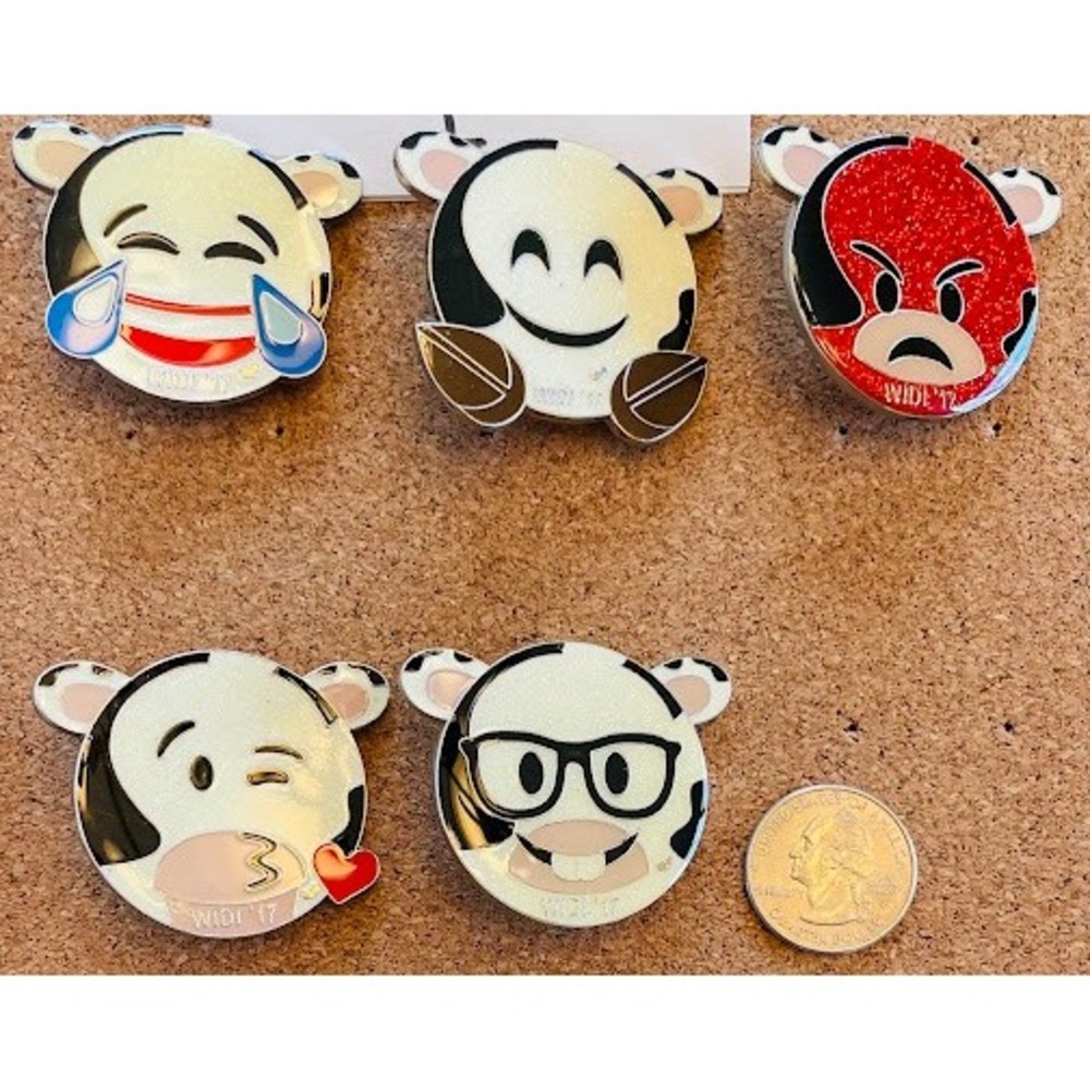 2017 Wisconsin WIDI Destination Imagination Cow Emoji Enamel Trading Pin Set